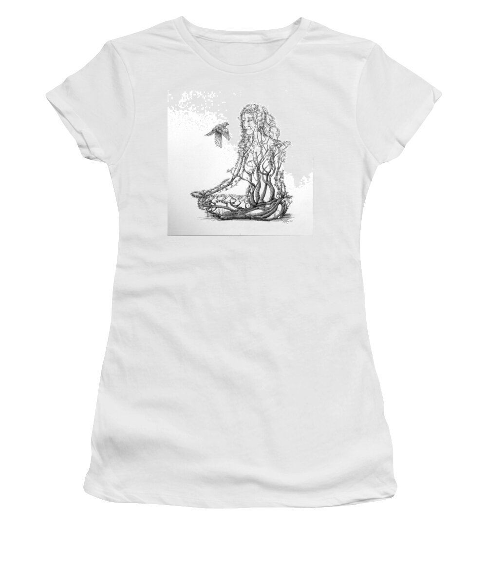 Tree Dancer Women's T-Shirt featuring the drawing Lotus Dancer by Mark Johnson