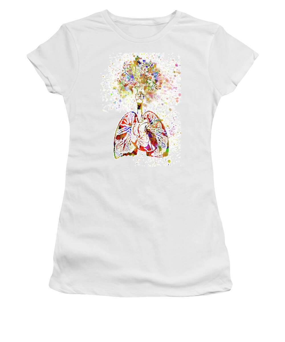 Lungs Art Women's T-Shirt featuring the mixed media Lungs with Flowers by Ann Leech