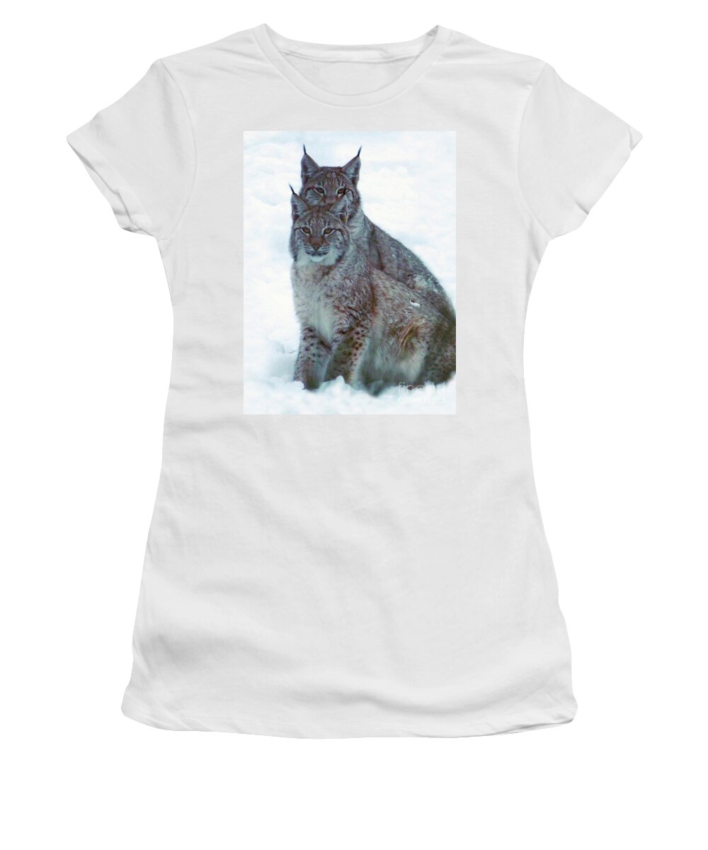 Lynx Women's T-Shirt featuring the photograph Lynx Twins by Phil Banks