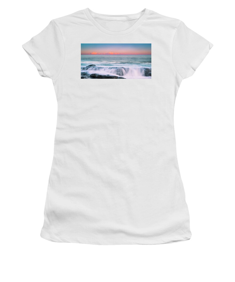 Maine Women's T-Shirt featuring the photograph Maine Rocky Coastal Sunset Panorama by Ranjay Mitra