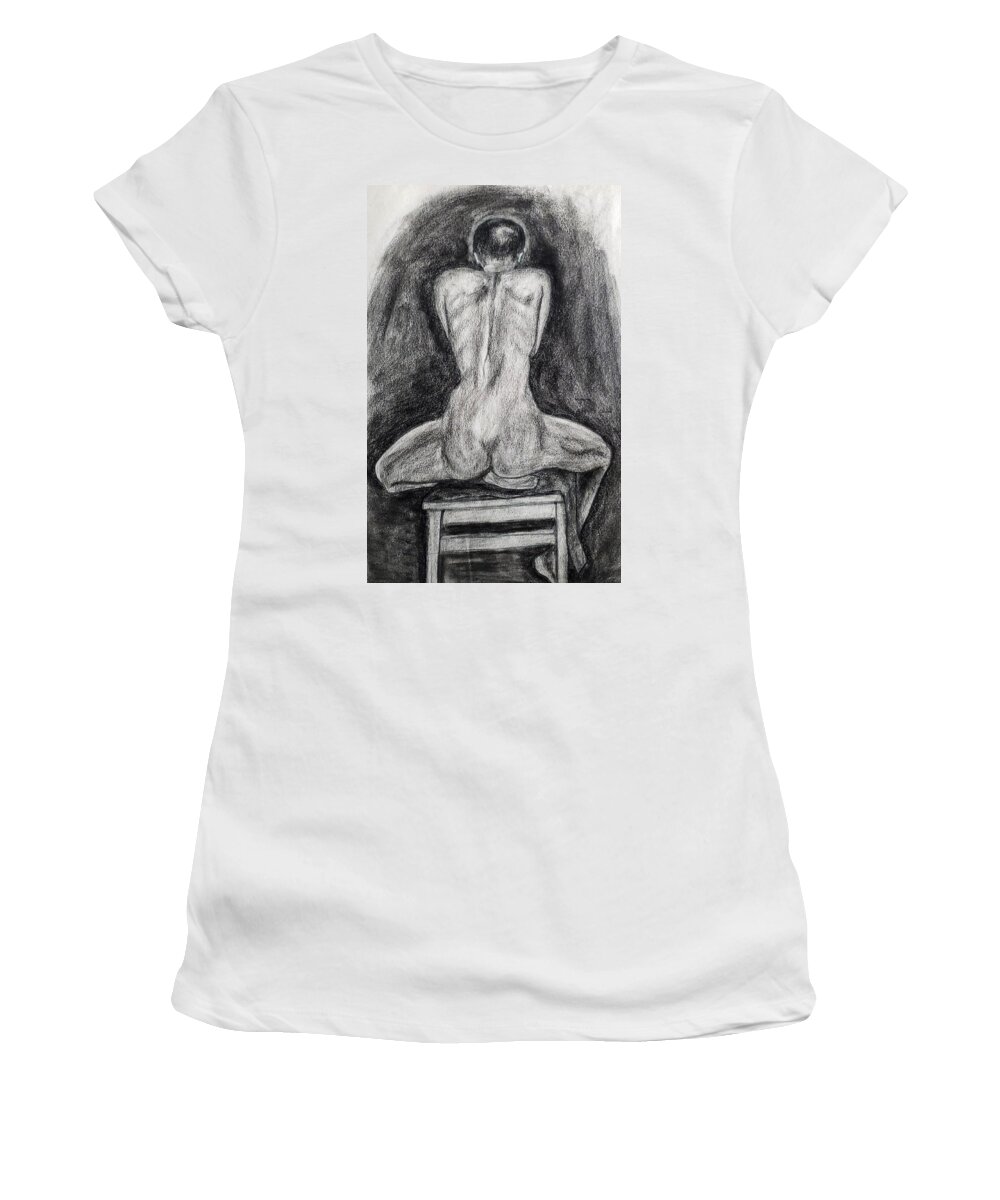 Figure Drawing Women's T-Shirt featuring the drawing Male Nude-Backview by Kingsley Krafts
