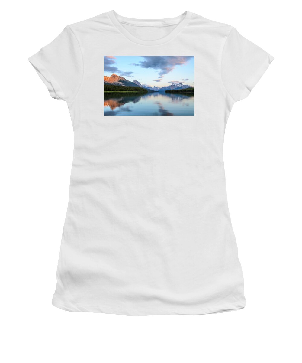Lake Women's T-Shirt featuring the digital art Maligne Lake by Michael Lee