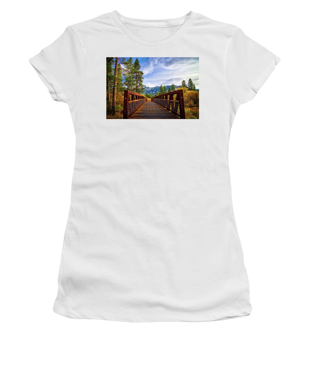 Bridge Women's T-Shirt featuring the photograph Mammoth Lakes Bridge to Beauty by Lynn Bauer