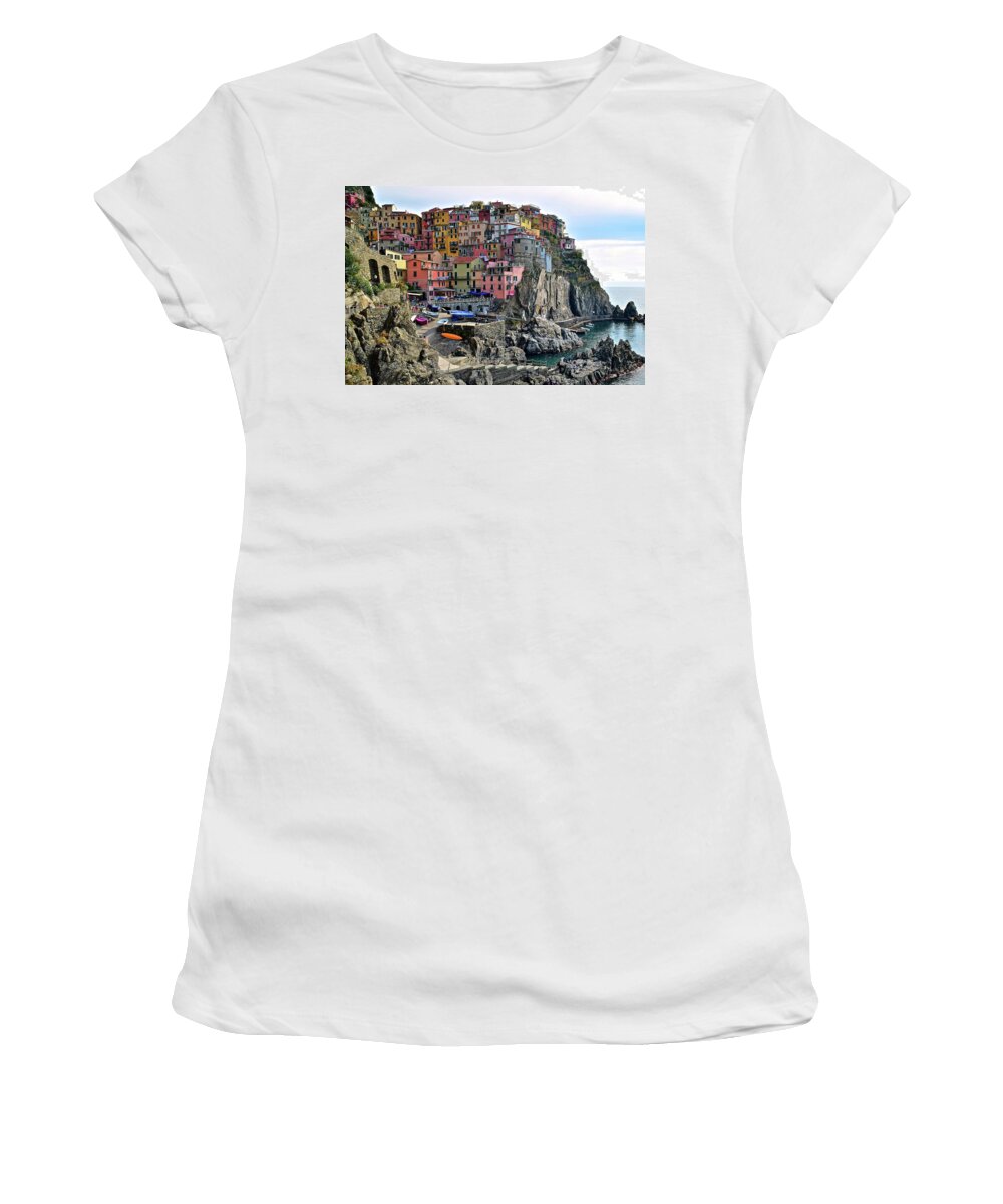 Manarola Women's T-Shirt featuring the photograph Manarola Version Four by Frozen in Time Fine Art Photography
