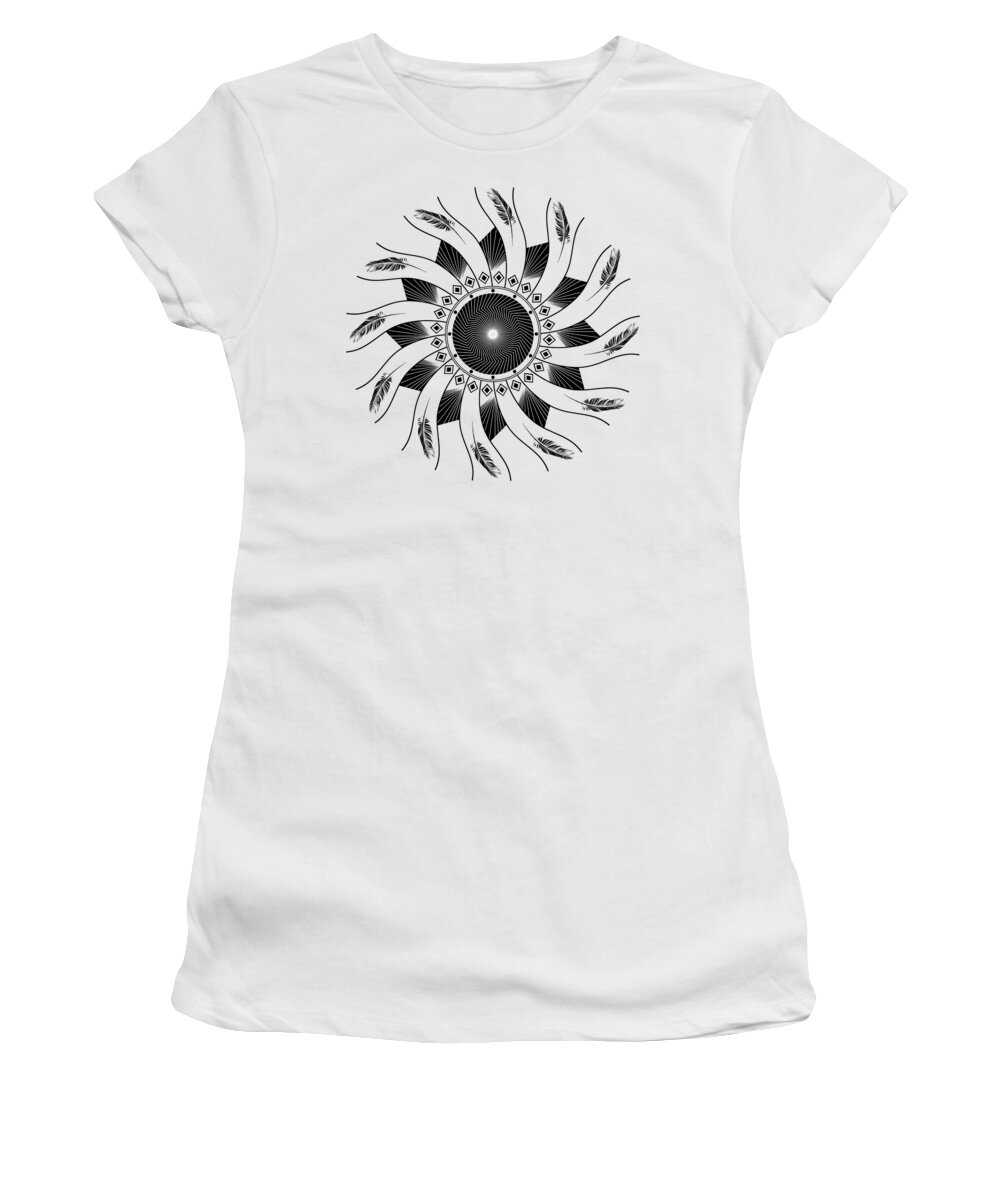 Mandala Women's T-Shirt featuring the digital art Mandala black and white by Linda Lees
