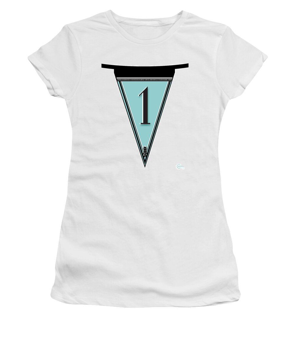 Banner Women's T-Shirt featuring the digital art Pennant Deco Blues Banner number One by Cecely Bloom