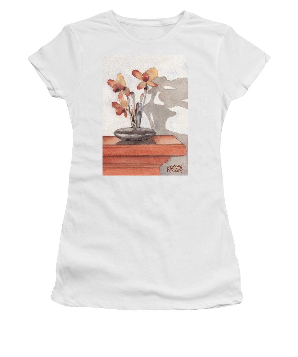 Flower Women's T-Shirt featuring the painting Mantel Flowers by Ken Powers