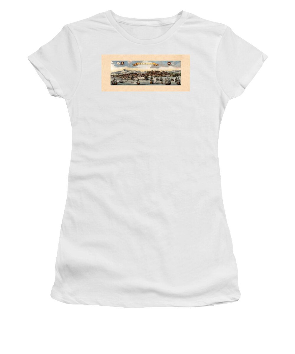 Lisbon Women's T-Shirt featuring the photograph Map Of Lisbon 1670 by Andrew Fare