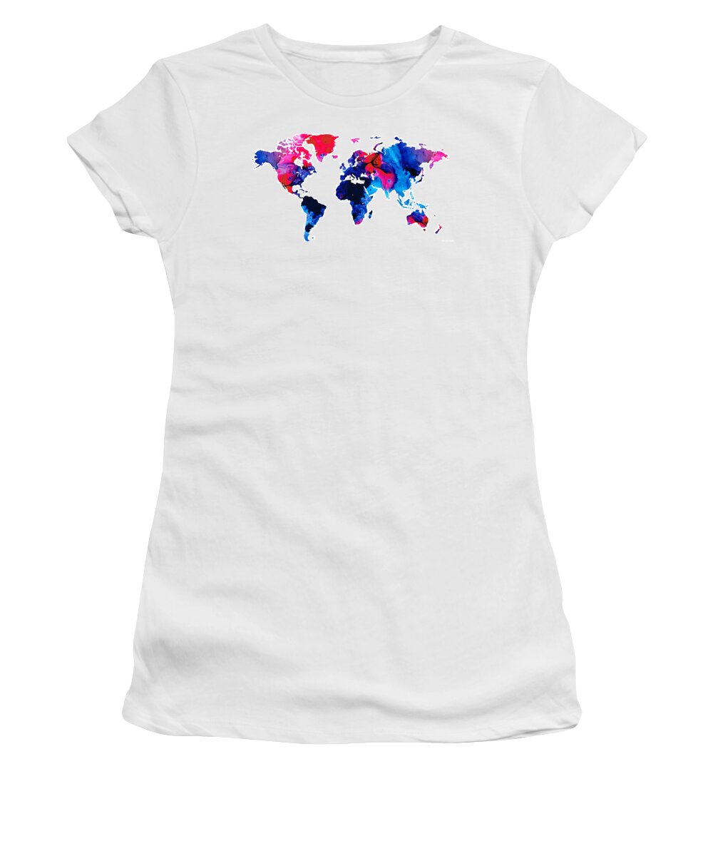 World Map Women's T-Shirt featuring the painting Map of The World 9 -Colorful Abstract Art by Sharon Cummings