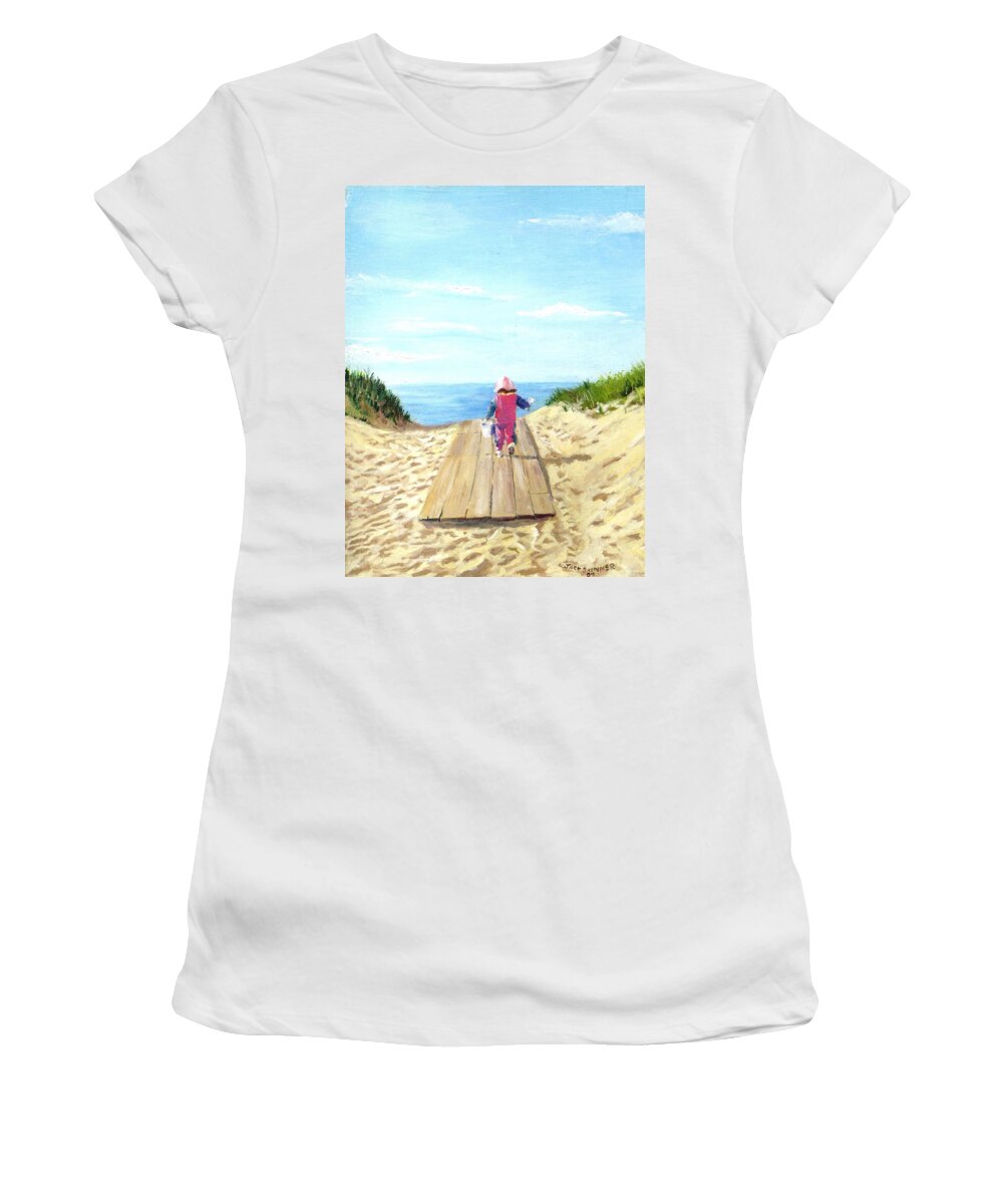 Beach Women's T-Shirt featuring the painting March to the Beach by Jack Skinner