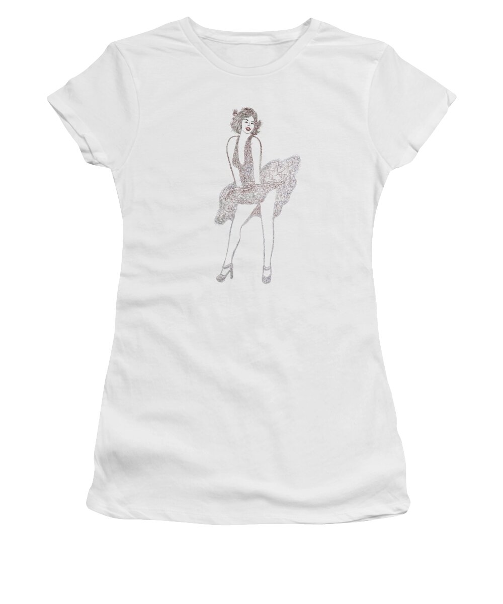  Olenaart Women's T-Shirt featuring the digital art Marilyn Monroe Drawing Sketch by OLena Art