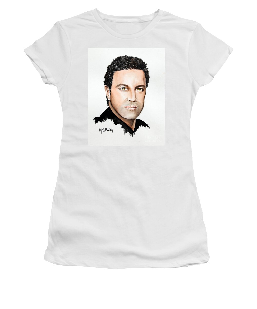 Greek Women's T-Shirt featuring the painting Mario Frangoulis by Maria Barry