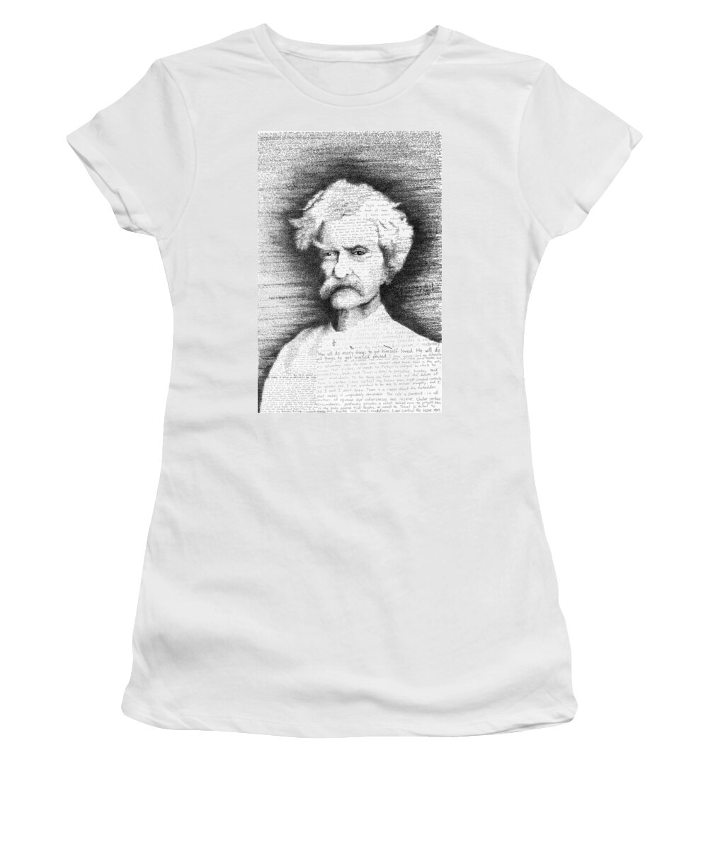 Mark Twain Women's T-Shirt featuring the drawing Mark Twain in his own words by Phil Vance
