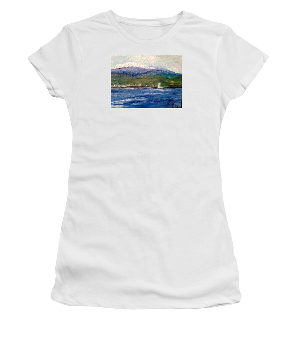 Mauna Kea Women's T-Shirt featuring the painting Hilo Bay At First Sight by Clare Ventura
