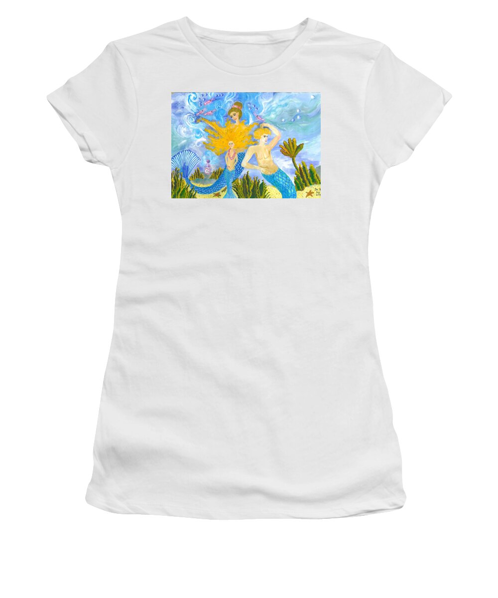 Sue Burgess Women's T-Shirt featuring the painting Mer Mum and Comb by Sushila Burgess