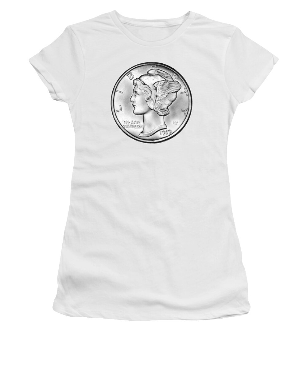 1919 Women's T-Shirt featuring the drawing Mercury Dime by Greg Joens