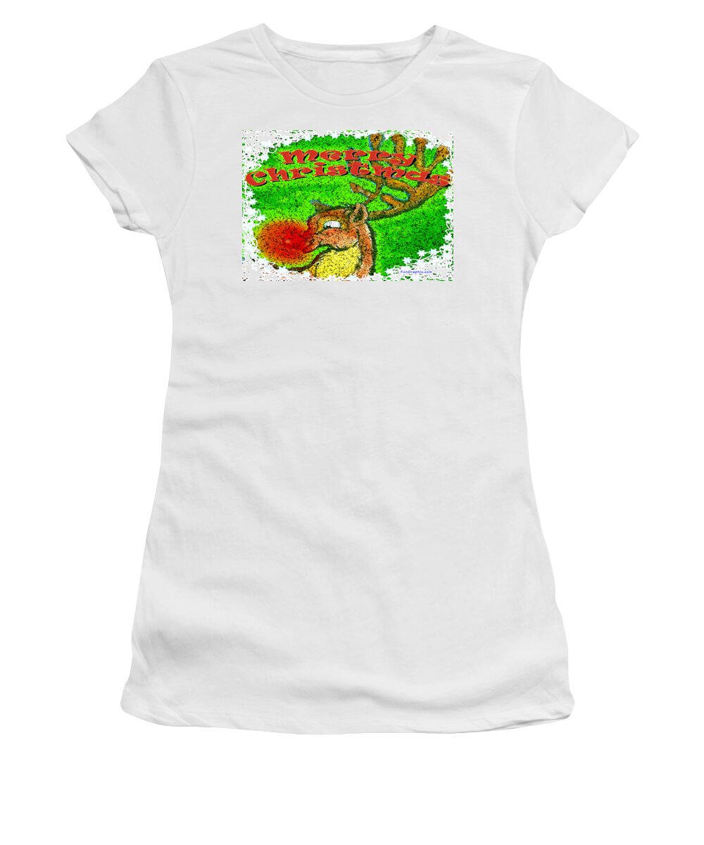 Merry Christmas Women's T-Shirt featuring the greeting card Merry Christmas Reindeer by Kevin Middleton