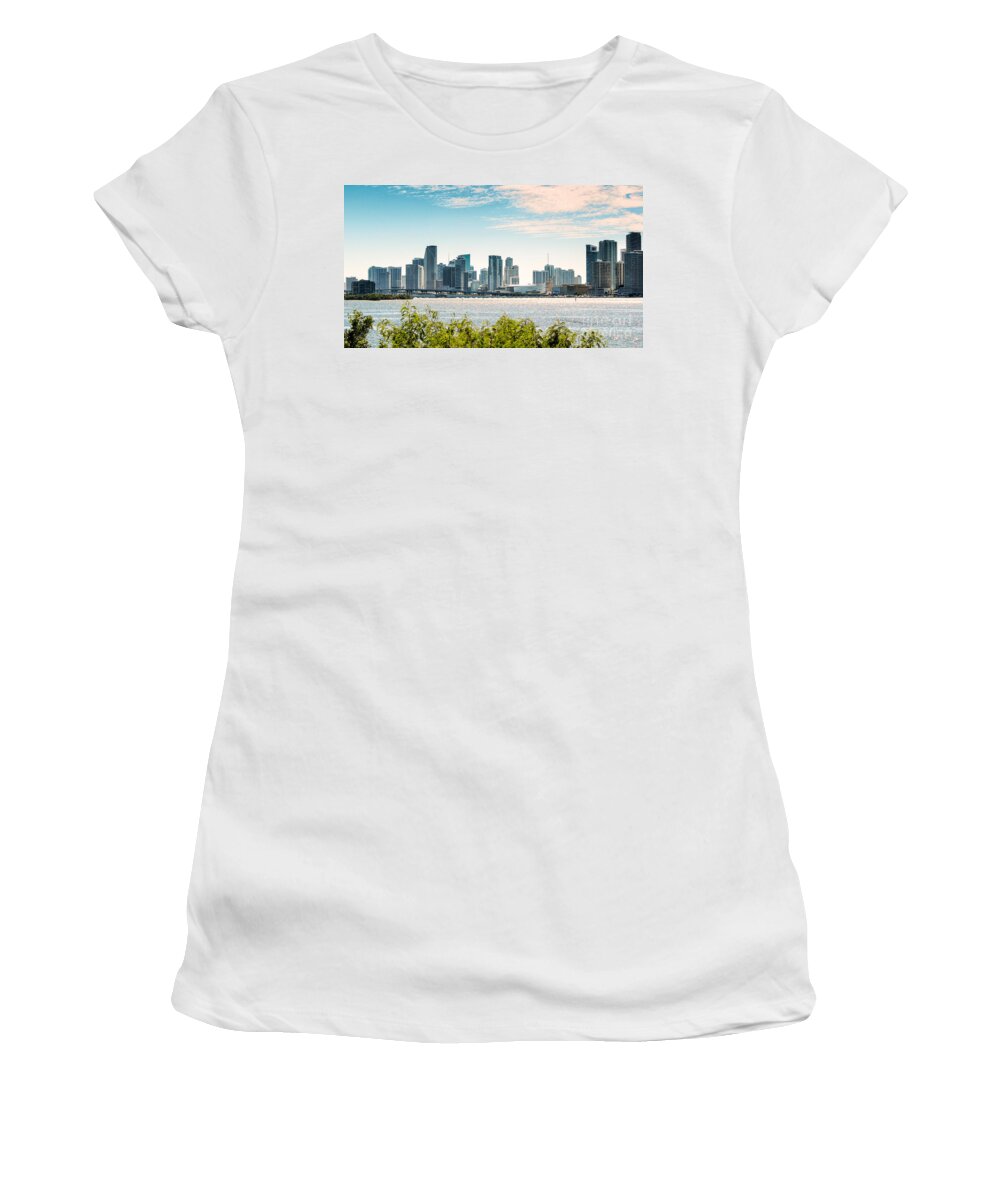 Miami City Panoramic Women's T-Shirt featuring the photograph Miami City Skyline and Skyscrapers by Rene Triay FineArt Photos