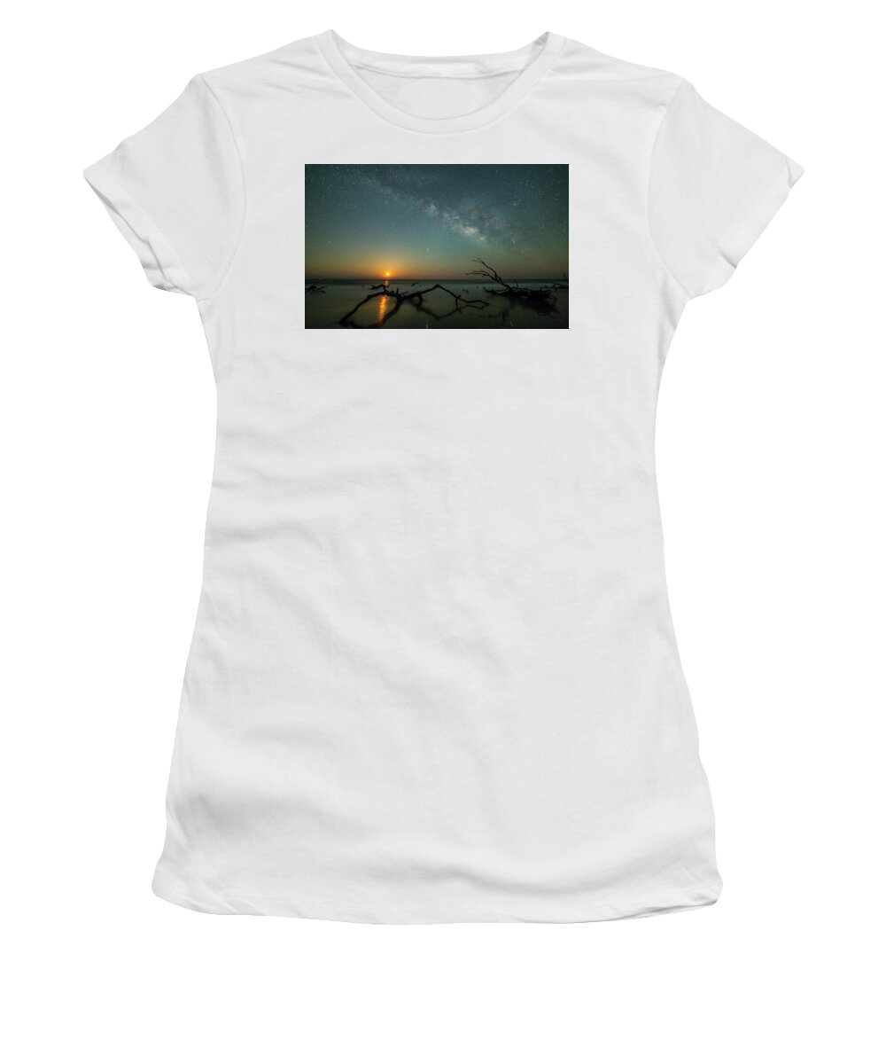 Milky Way Women's T-Shirt featuring the photograph Milky Way over the Moonrise by Ray Silva