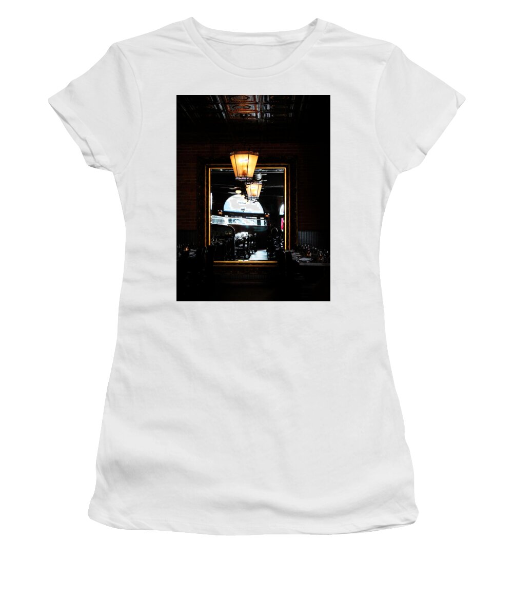 Large Mirror Women's T-Shirt featuring the photograph Mirror In Restaurant by Cynthia Guinn