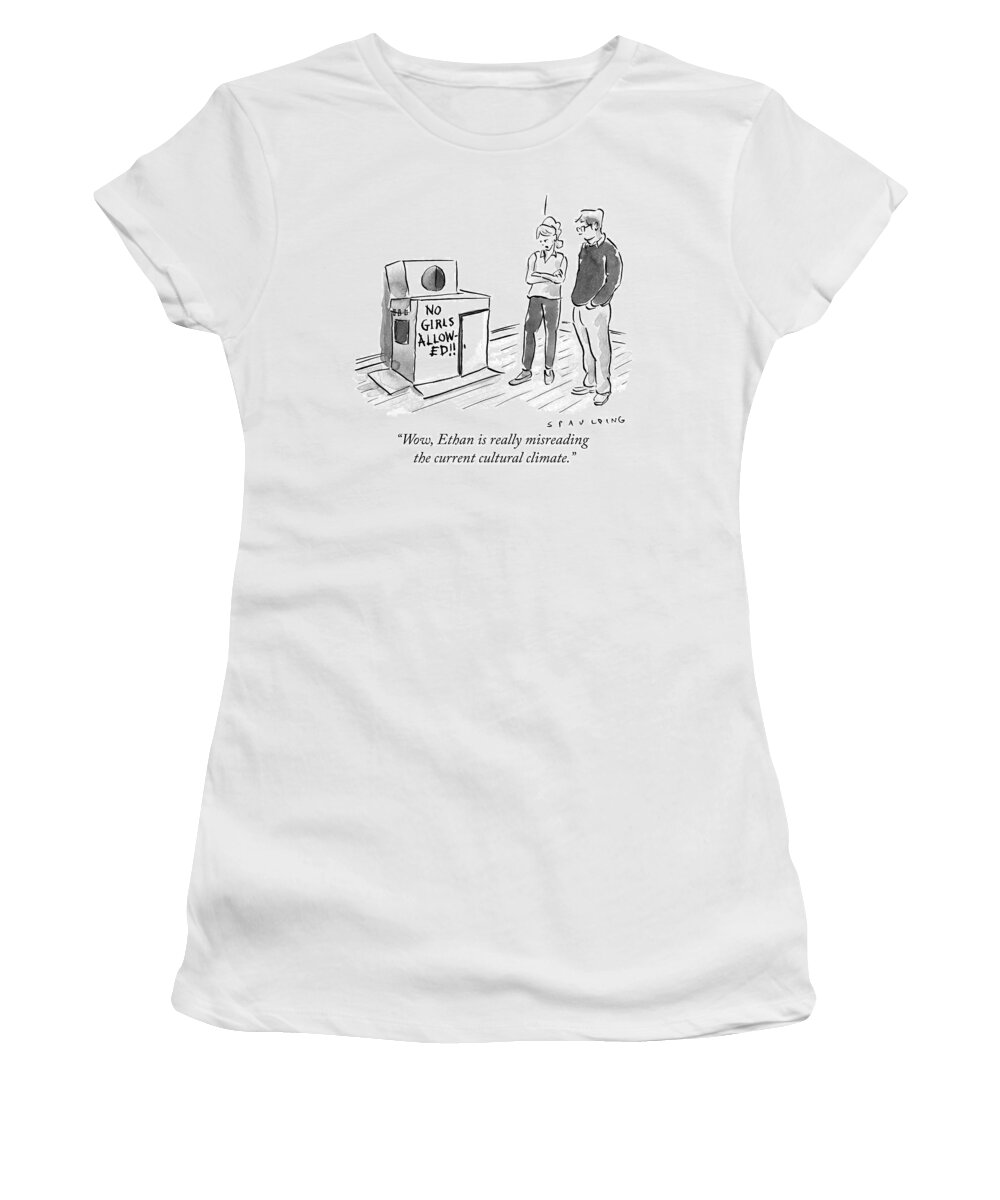 wow Women's T-Shirt featuring the drawing Misreading the current cultural climate by Trevor Spaulding