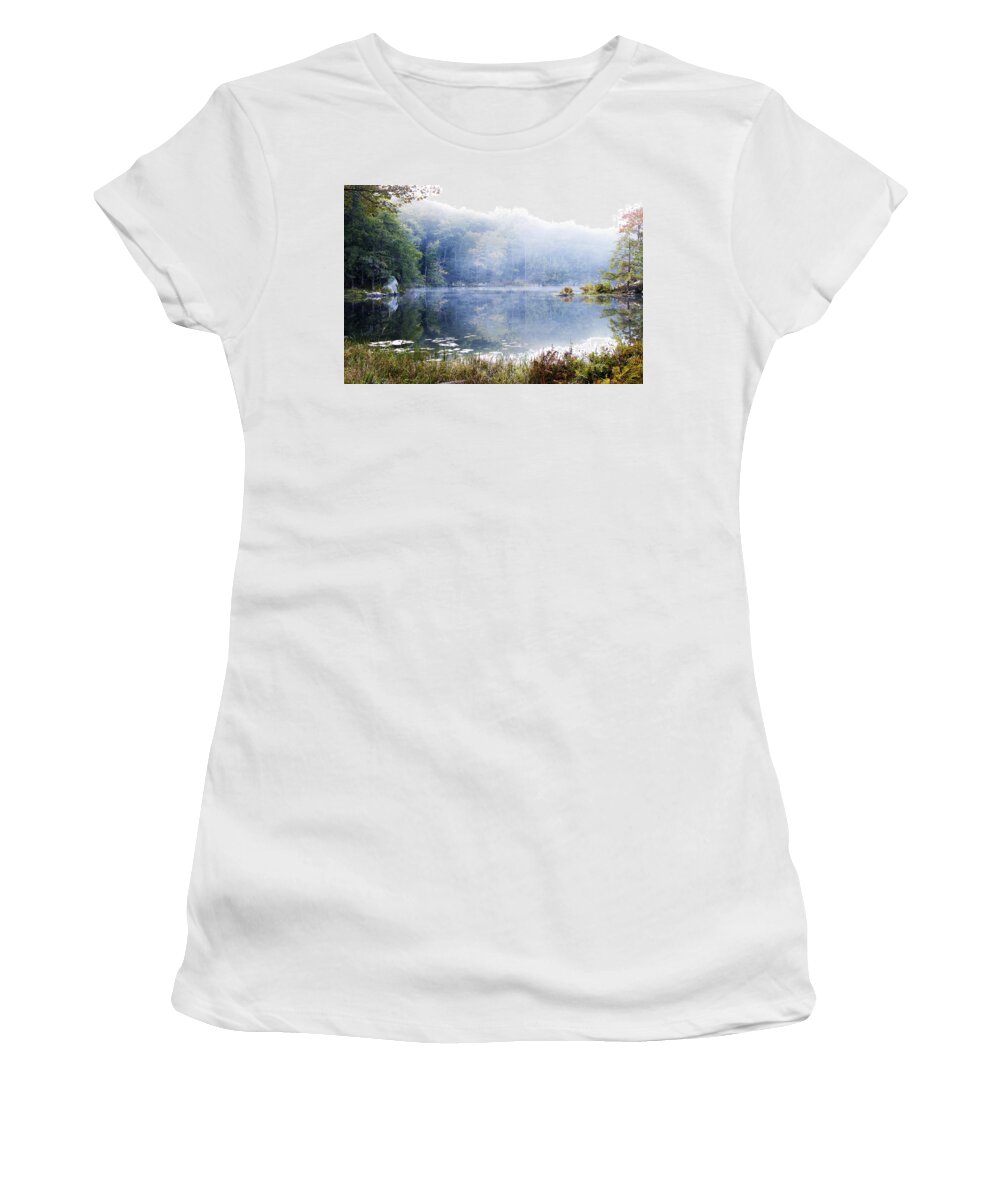 Fog Women's T-Shirt featuring the photograph Misty Morning at John Burroughs #1 by Jeff Severson