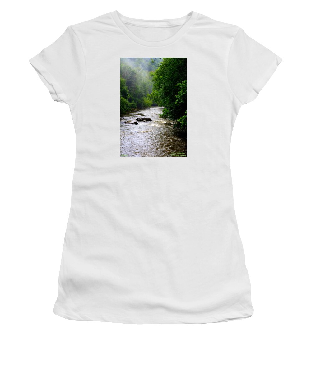 Mcconnells Mill State Park Pa Women's T-Shirt featuring the photograph Misty Morning by Lisa Wooten