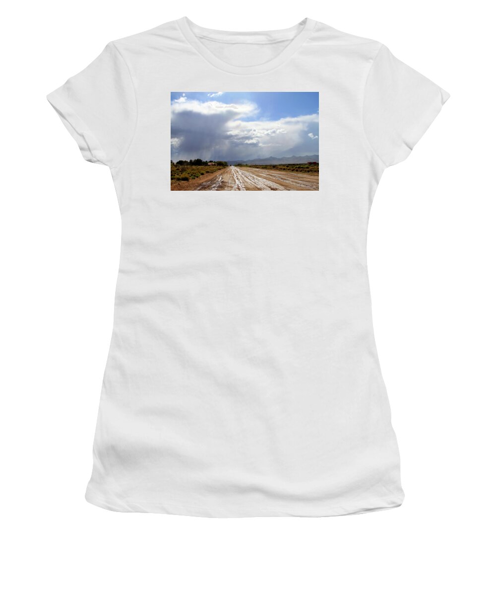 Mohave Rain Clouds Women's T-Shirt featuring the photograph Mohave Rain Clouds by Bonnie Follett