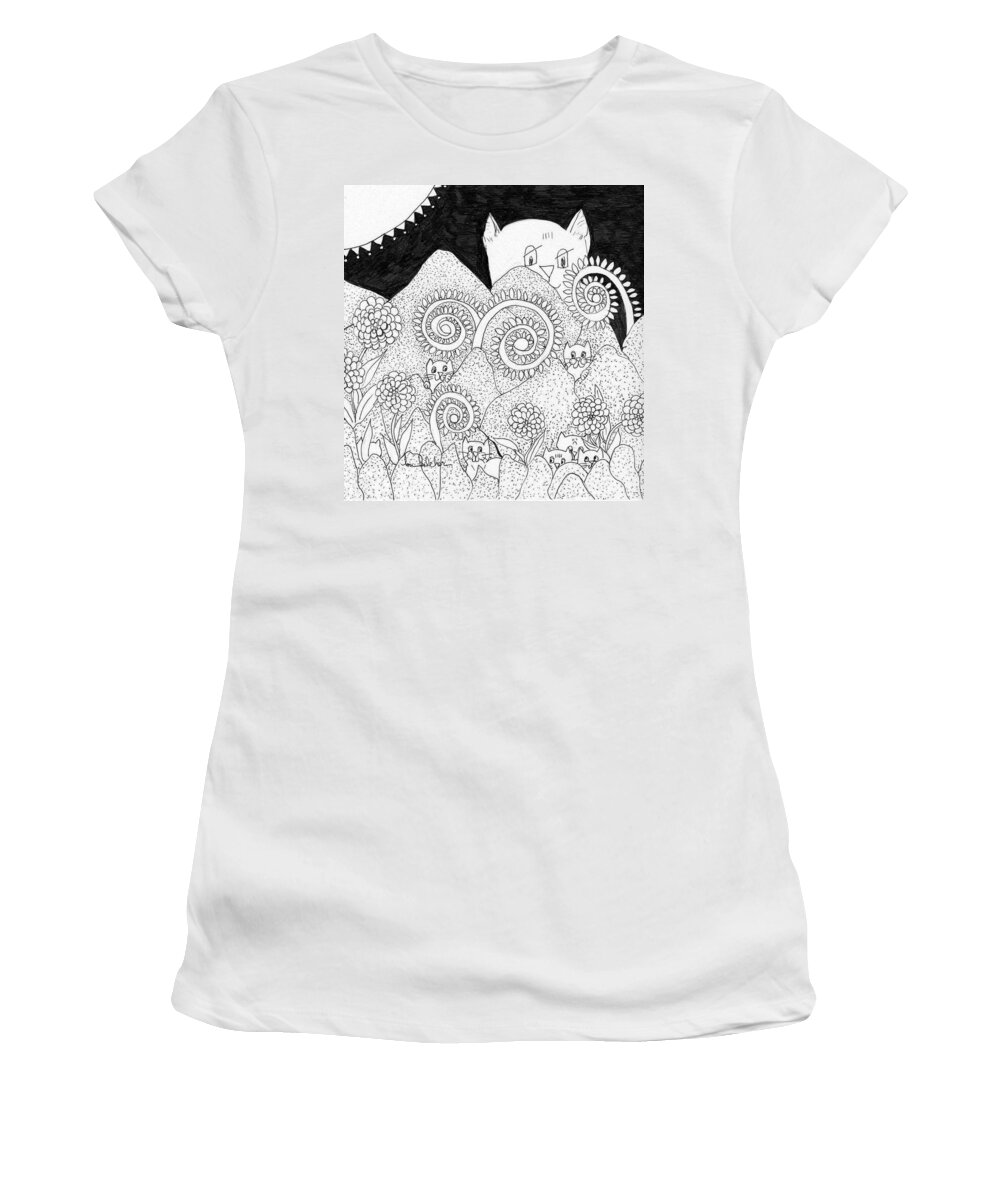 Cats Women's T-Shirt featuring the painting Mom Sees All by Lou Belcher