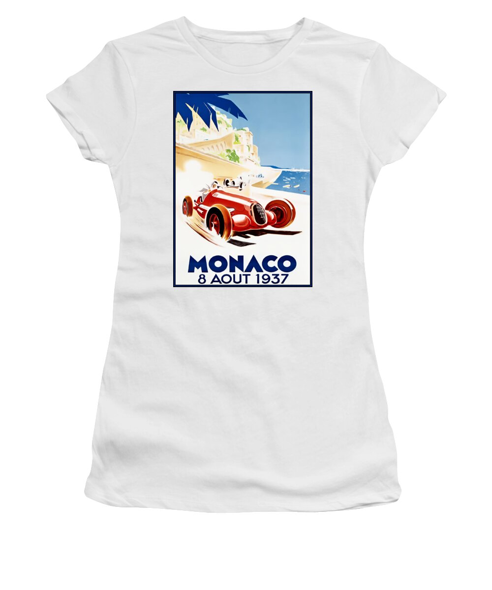 Monaco Grand Prix Women's T-Shirt featuring the digital art Monaco Grand Prix 1937 by Georgia Fowler