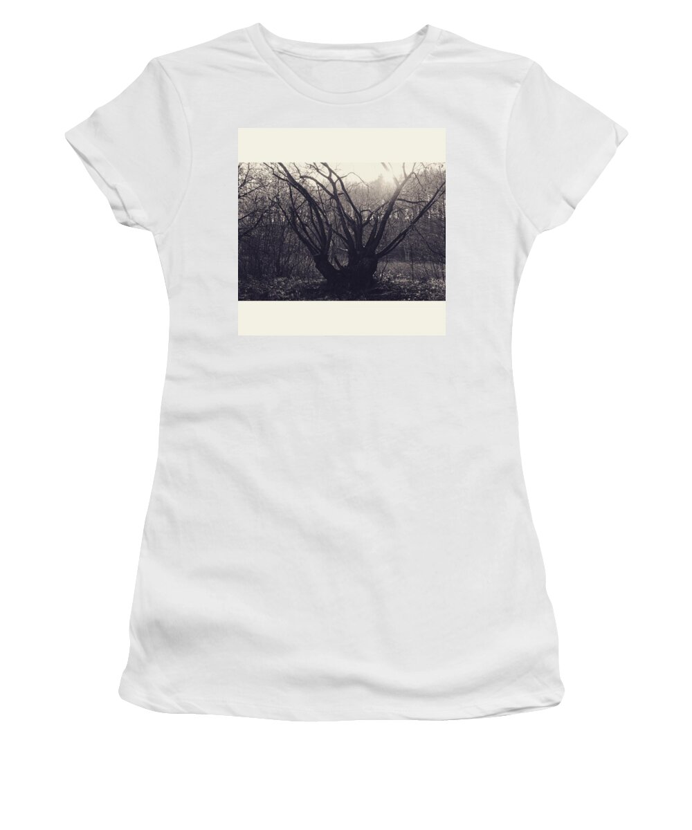 Monochrome Women's T-Shirt featuring the photograph #monochrome #canon #tree #blackandwhite by Mandy Tabatt