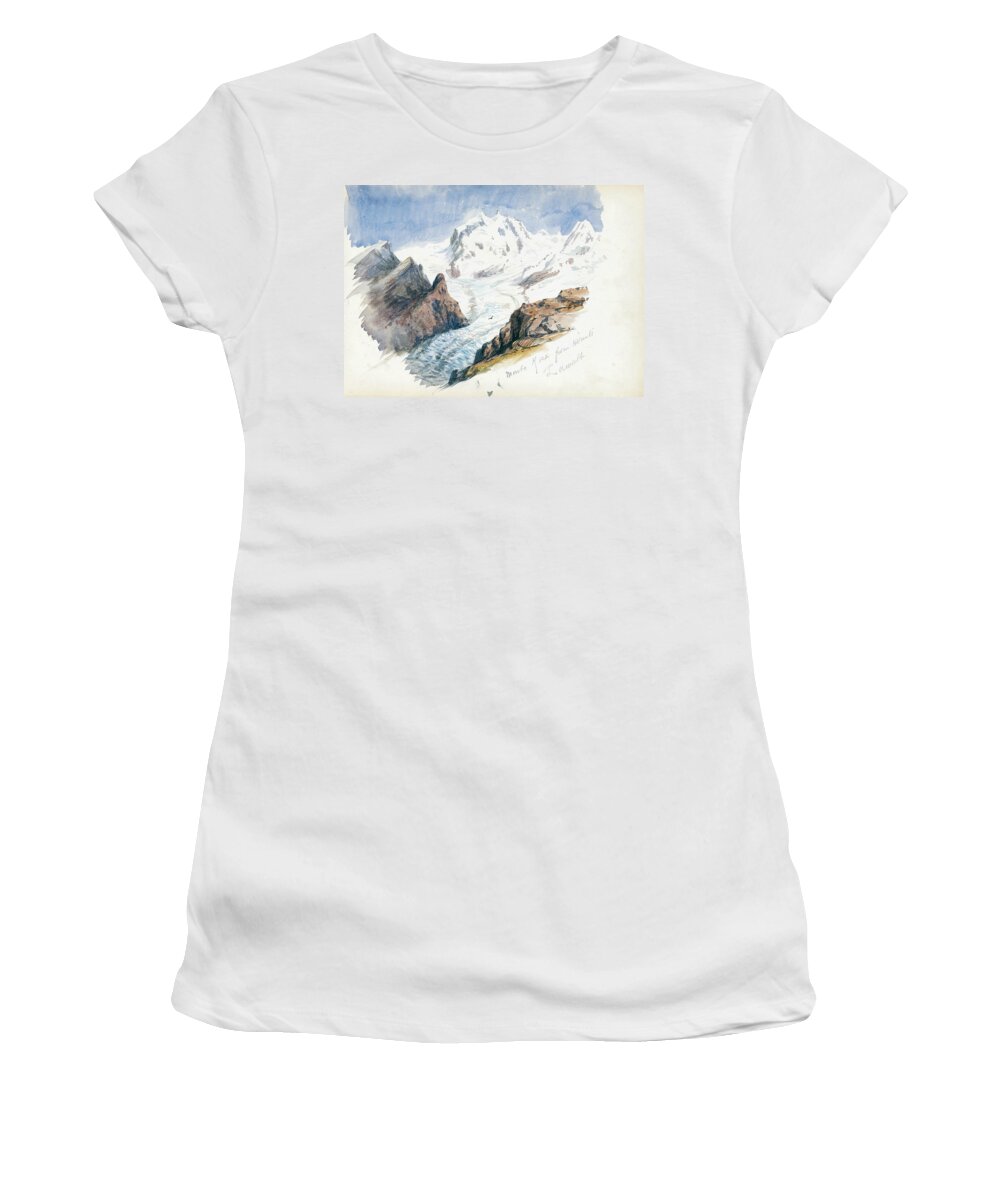 19h Century Art Women's T-Shirt featuring the drawing Monte Rosa from Hornli, Zermatt by John Singer Sargent