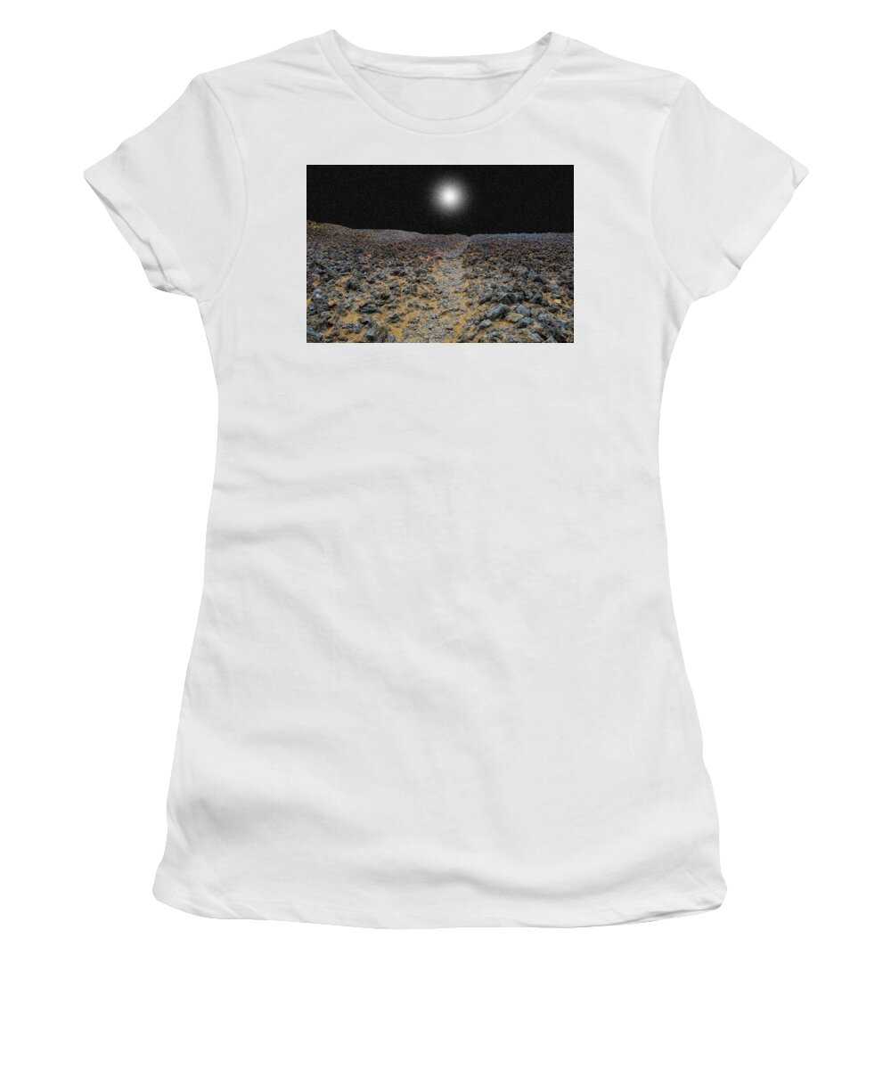 Canarias Women's T-Shirt featuring the photograph Moon Above Desert by Jean-luc Bohin