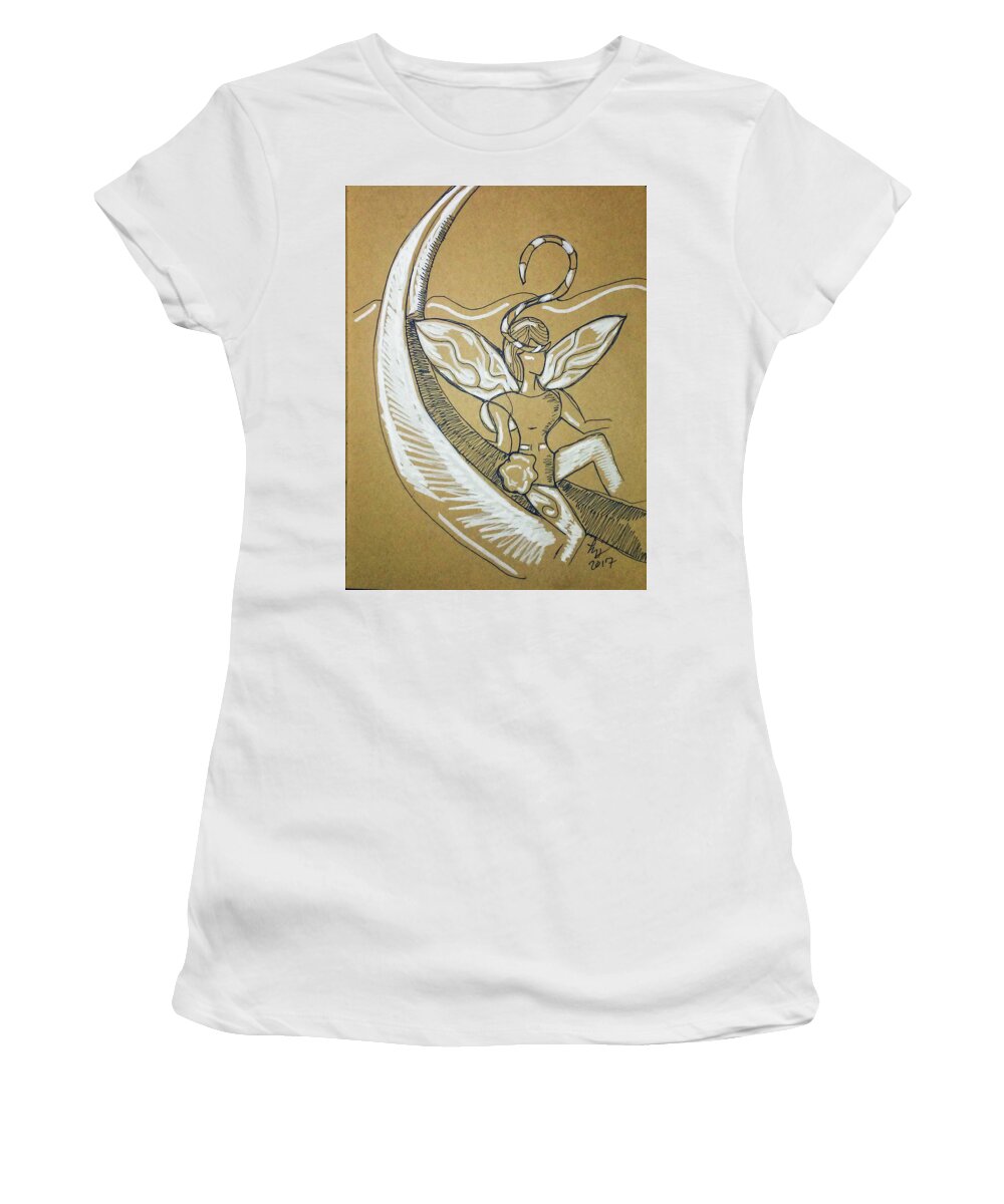  Women's T-Shirt featuring the drawing Moon Fairy by Loretta Nash