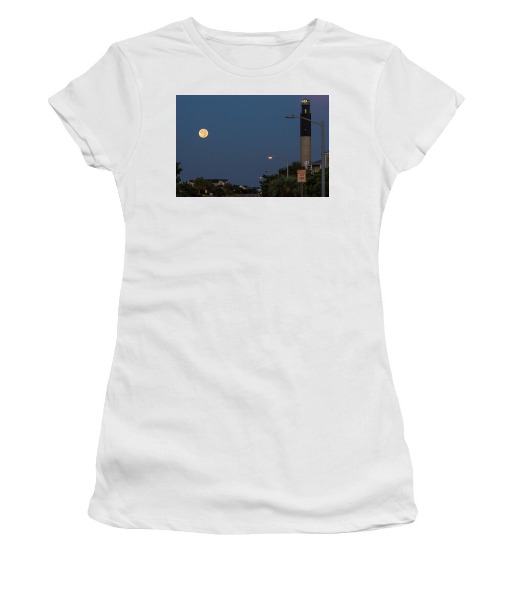 Moon Women's T-Shirt featuring the photograph Moonlight Lighthouse by Nick Noble