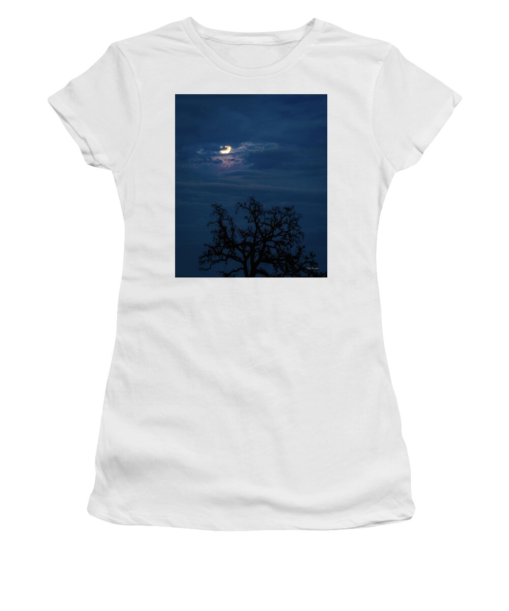 Dramatic Women's T-Shirt featuring the photograph Moonlight through a Blue Evening Sky by Tim Bryan