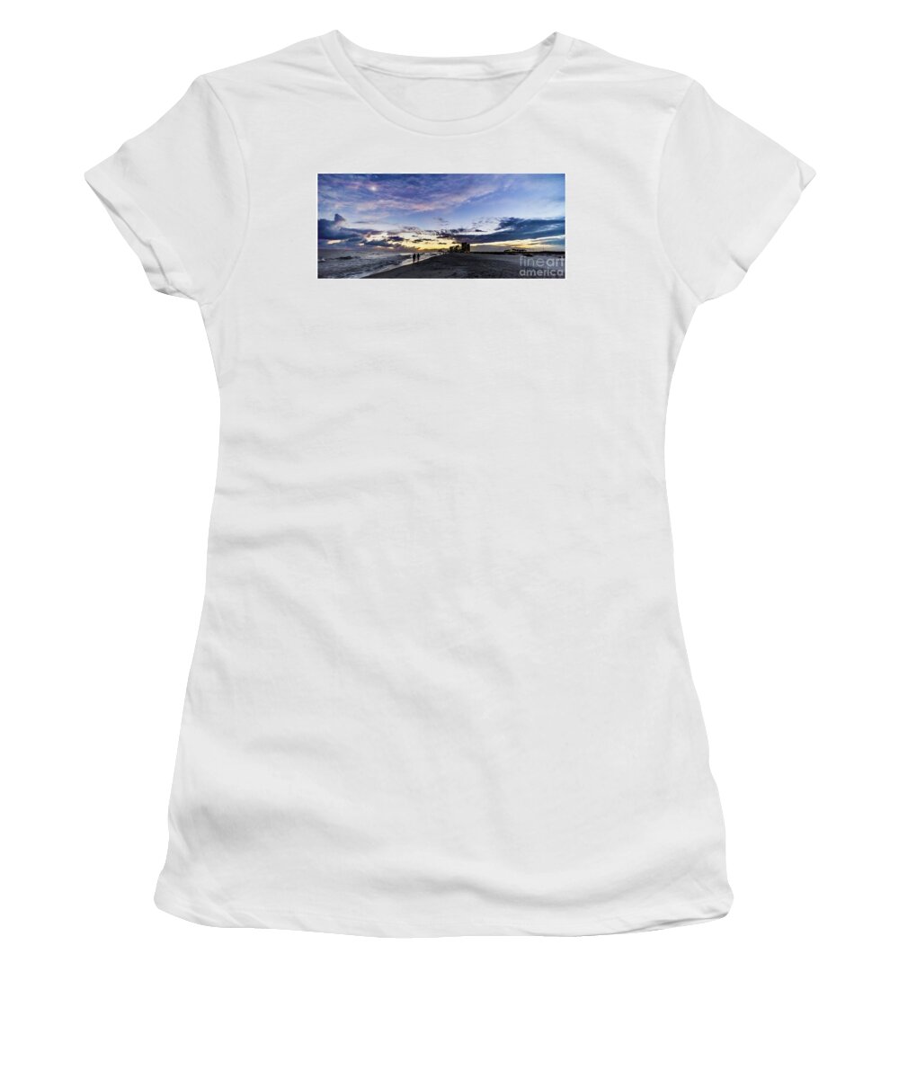 Al Women's T-Shirt featuring the photograph Moonlit Beach Sunset Seascape 0272b1 by Ricardos Creations