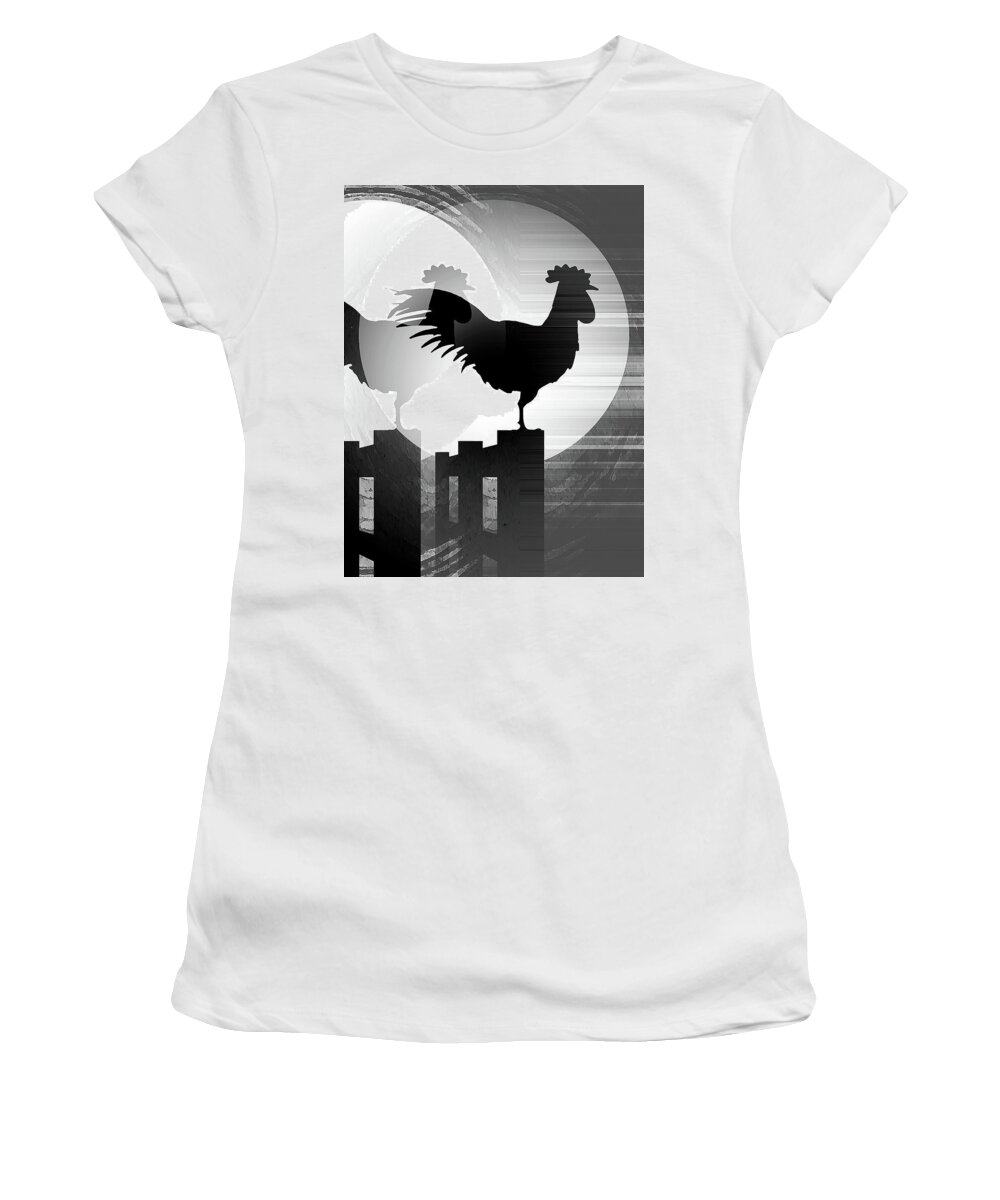 Rooster Women's T-Shirt featuring the digital art Moonrise Reflection by David Manlove
