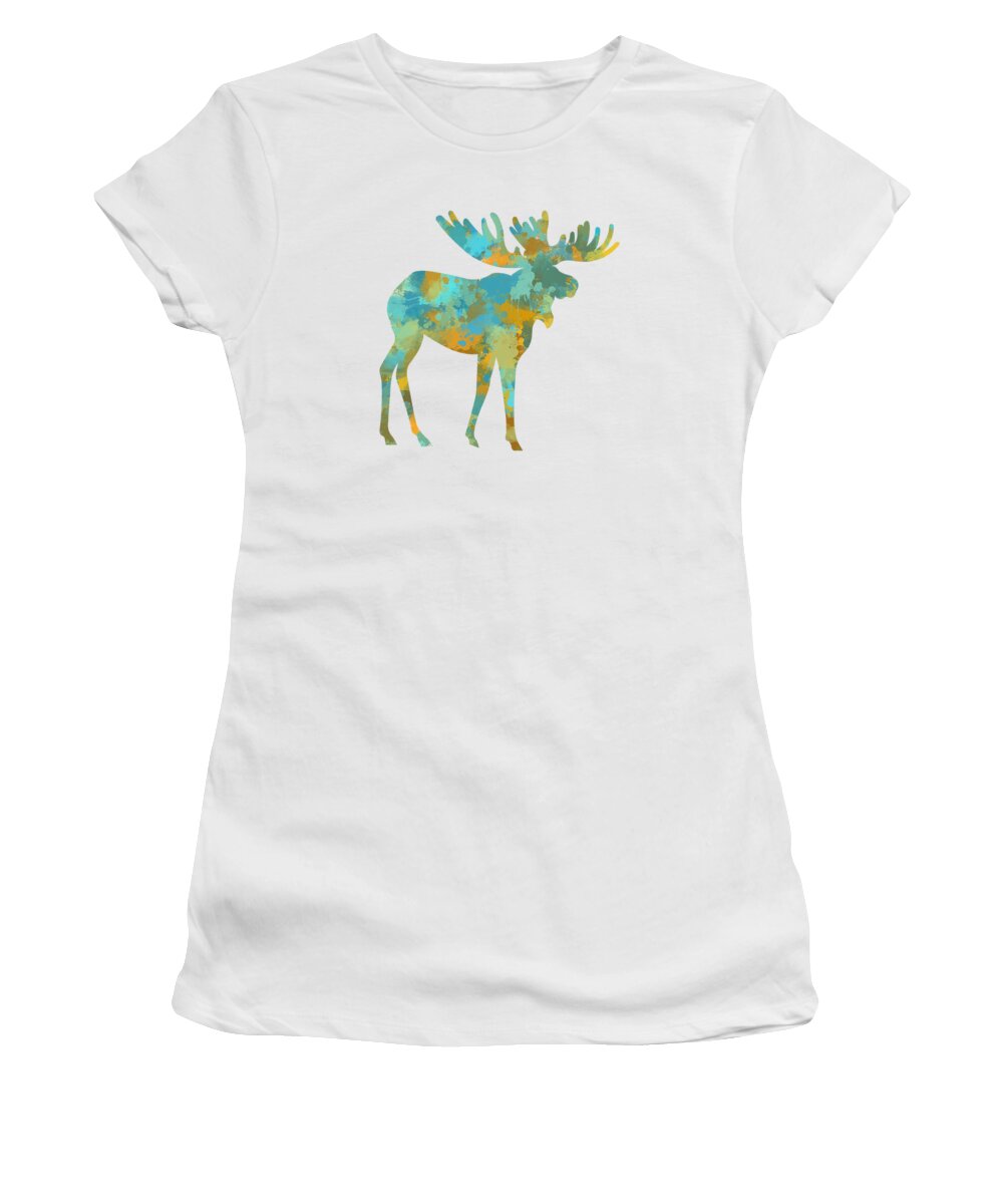 Moose Women's T-Shirt featuring the mixed media Moose Watercolor Art by Christina Rollo