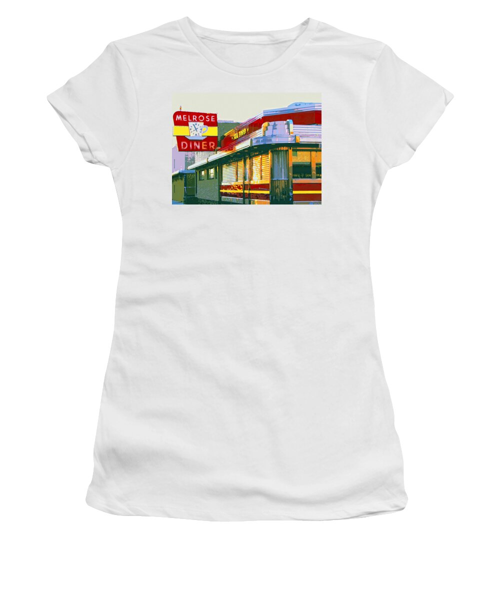 Melrose Avenue Women's T-Shirt featuring the mixed media Morning at the Melrose by Dominic Piperata