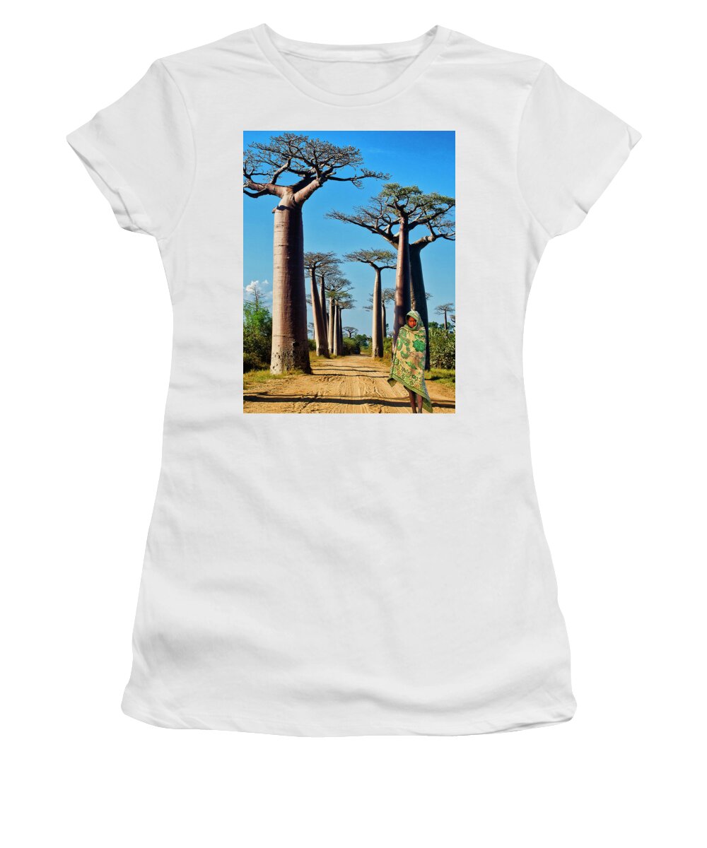 Baobab Trees Women's T-Shirt featuring the photograph Morning Walk Madagascar by Dominic Piperata