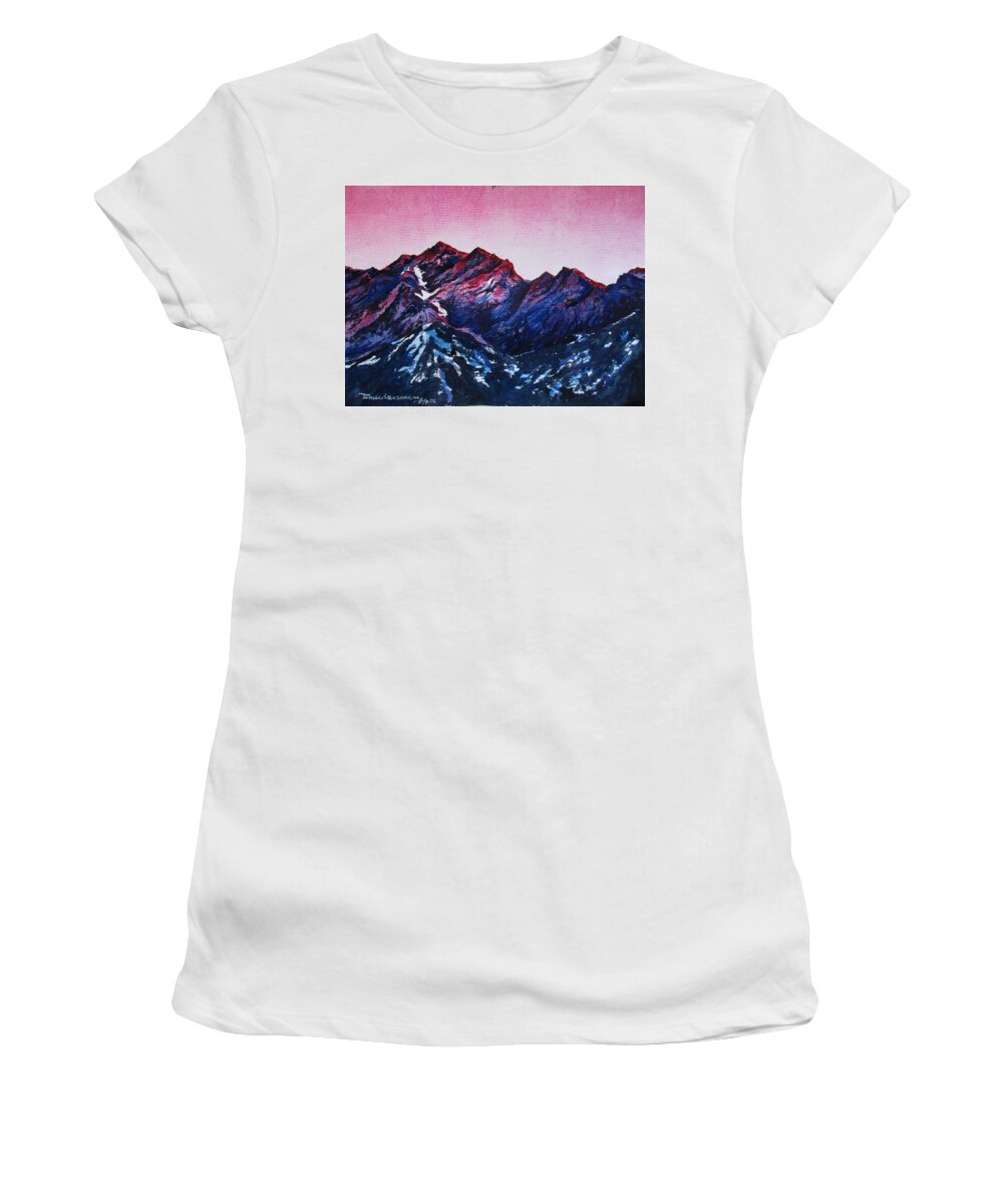 Art Women's T-Shirt featuring the painting Mountain -1 by Tamal Sen Sharma