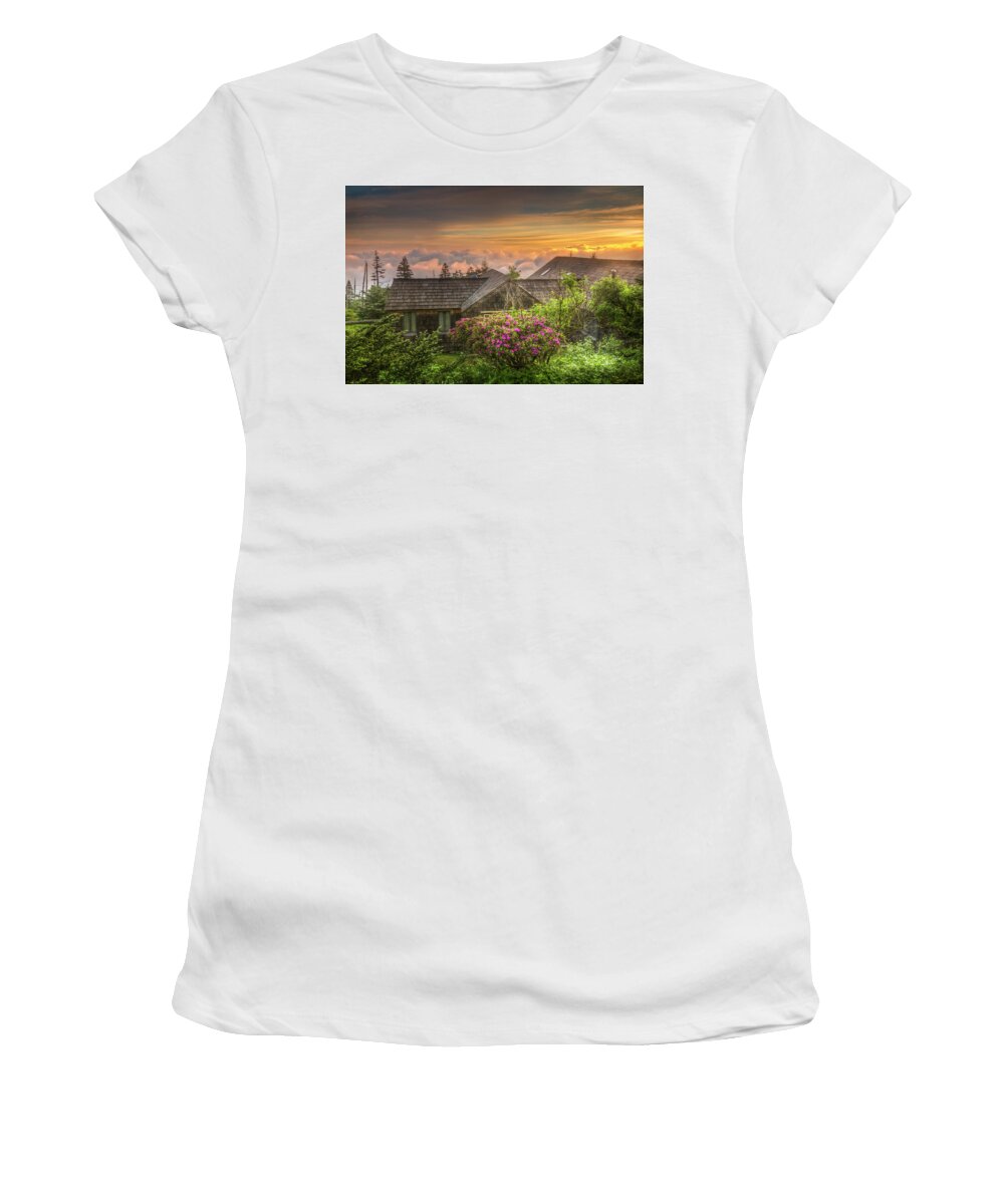 Appalachia Women's T-Shirt featuring the photograph Mountain Flowers at Sunrise by Debra and Dave Vanderlaan