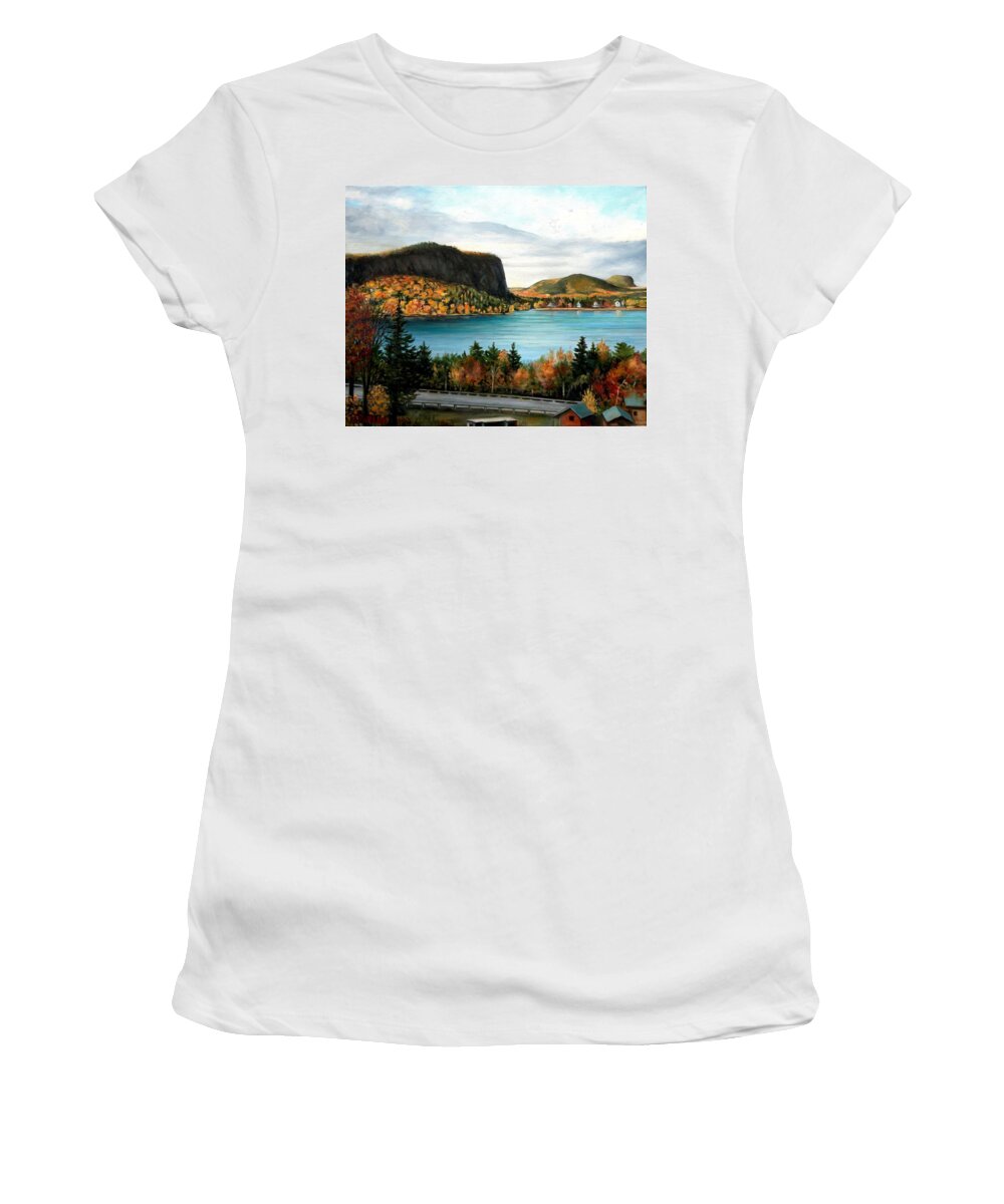 Maine Women's T-Shirt featuring the painting Mt. Kineo, Moosehead Lake, Maine by Eileen Patten Oliver