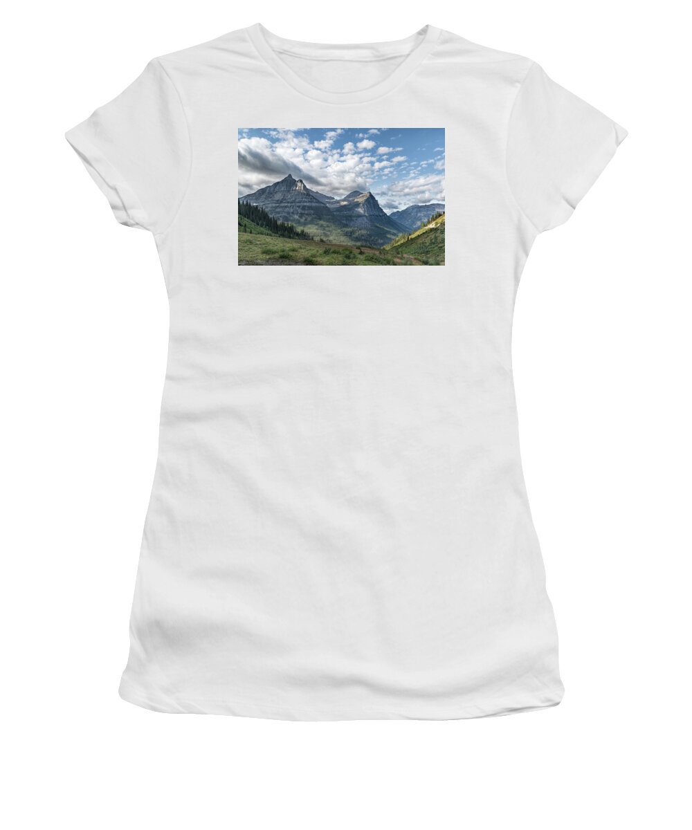 Mt. Oberlin From Logan Pass Women's T-Shirt featuring the photograph Mt. Oberlin from Logan Pass by Jemmy Archer