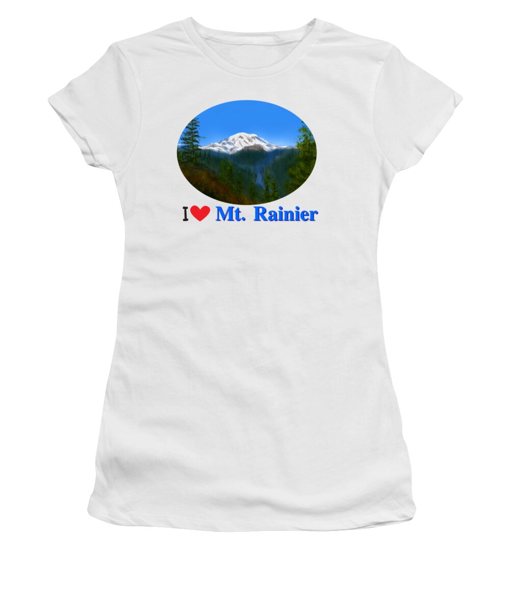 Mountain Women's T-Shirt featuring the painting Mt Rainier by Becky Herrera