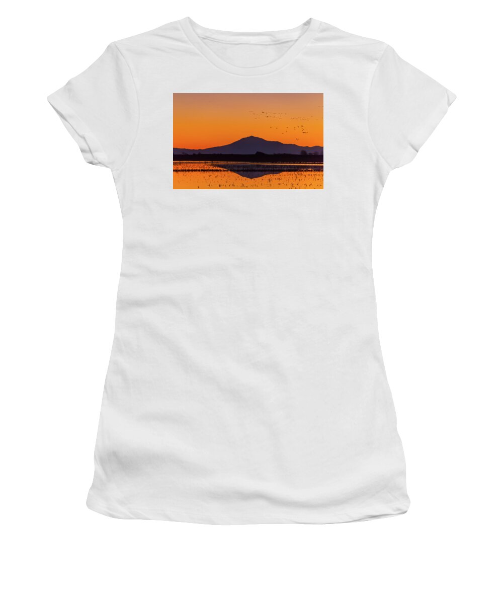 Landscape Women's T-Shirt featuring the photograph Mt.Diablo Reflection and Birds by Marc Crumpler