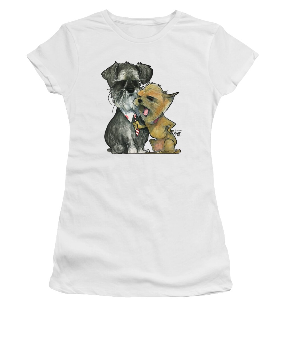 Pet Portrait Women's T-Shirt featuring the drawing Murphy 3355 OSKAR and OLLIE by Canine Caricatures By John LaFree