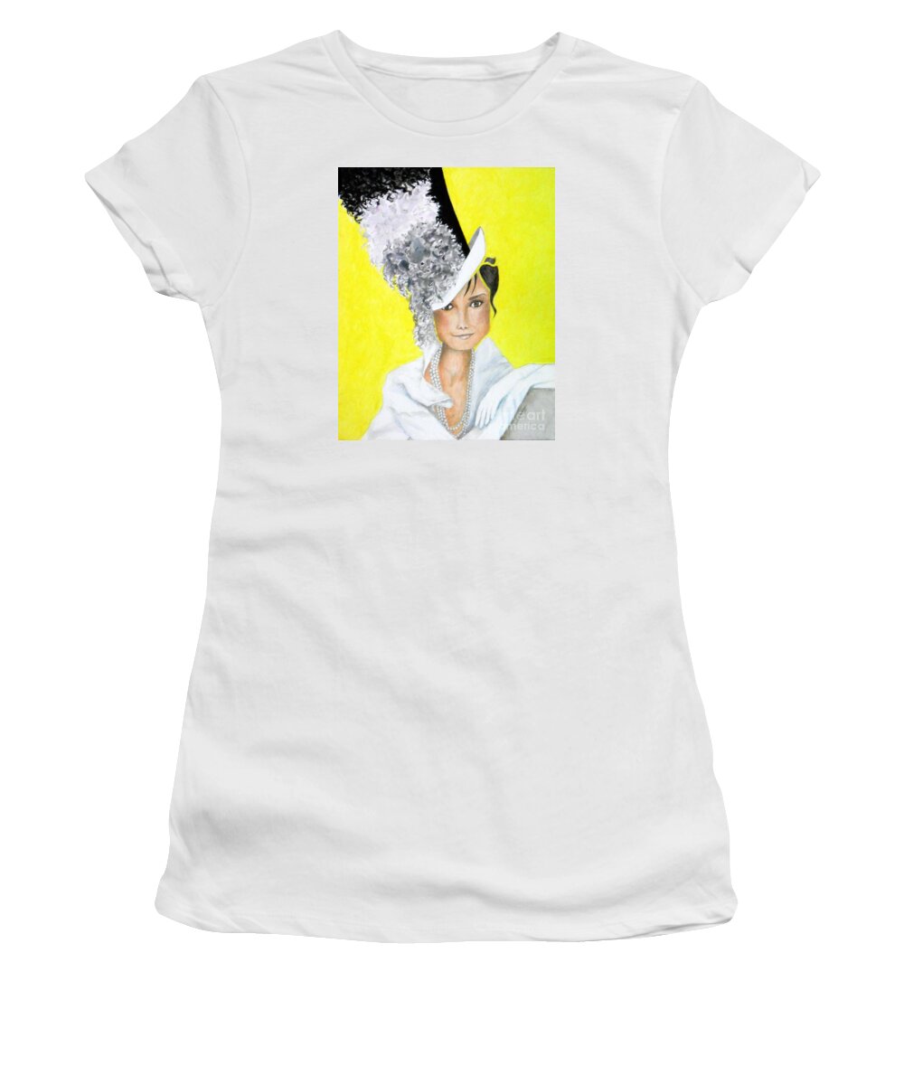 Audrey Hepburn Women's T-Shirt featuring the painting My Fair Audrey -- Audrey Hepburn by Jayne Somogy