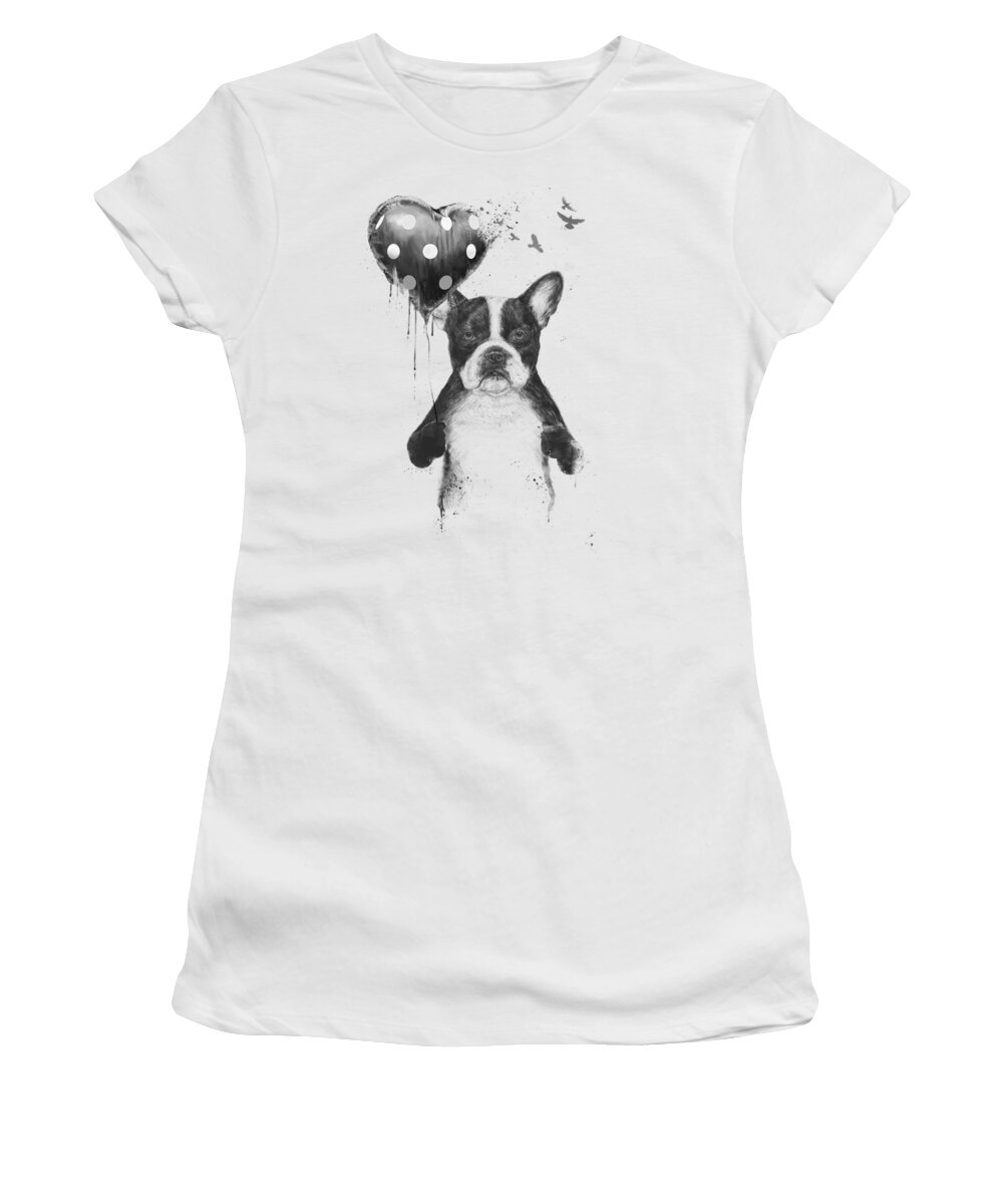 Bulldog Women's T-Shirt featuring the mixed media My heart goes boom by Balazs Solti